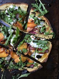 Chickpea Flat Bread with Peach & Balsalmic