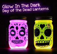 Glow in the Dark Day of the Dead Lanterns plus 15 easy Day of the Dead Crafts for kids. These make the perfect art project for kids to learn about Dia de los Muertos.