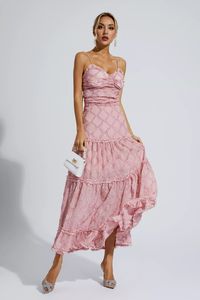 Heaven Pink Ruched Slip Maxi Dress