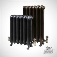 The simple curvaceous design offers an authentic feel for the period home. The St Thomas Victorian radiator is available in 2 heights, 570mm and 740mm. Widths available from 320mm to 2184mm. Each radiator is supplied complete with plugs, bushes and air vents with a choice of 1/2 inch or 3/4 inch connections. This vintage look cast iron radiator comes in a black primer finish and can be painted for an additional cost. Please see related products for painting and valves. Radiator depth 175mm. Supp