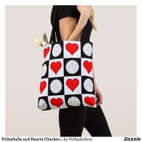 Volleyballs and Hearts Checker Pattern Volleyball Tote Bag #volleyball #totebags #tote #bag #Zazzle