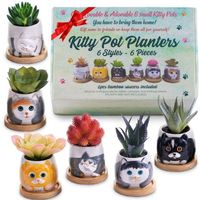 GIFT SOME TO FRIENDS OR KEEP THEM ALL FOR YOURSELF! SIX cat gifts for cat lovers as adorable kitty succulent pots. Each cat planter features a different cat color and name and also, each cat pot has a hole at the bottom for drainage and comes with rubber plugs, plastic mesh, bamboo saucer to protect furniture from water damage. Ideal cat plant pot for mini succulents, herbs, cactuses, and artificial plants. (PLANTS ARE NOT INCLUDED) THE PURRFECT GIFT FOR ANY PLANT AND CAT LOVERS. You have to bri