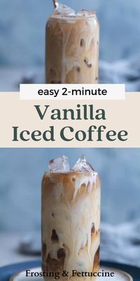 This easy iced coffee recipe with vanilla simple syrup is better than Starbucks! You can easily make this vanilla coffee at home in about 5 minutes. Spend less time and less money in the mornings with your own simple vanilla iced coffee recipe!