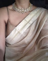 beautifull white saree with golden blouse❤️