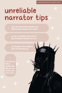 Here are some starter tips for writing the unreliable narrator trope. for more writing tips, tricks, world building help and more, check out https://www.zainahyousef.com