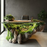 This moss-covered rock office desk blends natural beauty with functional design. The surface is made from a smooth, polished stone, carefully selected for its organic texture, and adorned with a live moss layer that creates a serene, earthy ambiance. The moss adds a soft, tactile contrast to the rock’s solid structure, evoking a tranquil forest floor. Perfect for those who want to bring the outdoors into their workspace, this desk is not only a statement piece but also a reminder of nature’s ...