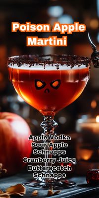 Description: Get ready to stir up some spook-tacular fun with this Poison Apple Martini! 🍹 This enchanting cocktail is perfect for Halloween parties or a cozy night in. With its striking green hue and a hint of apple flavor, it’s sure to be a hit! 🍏💚 Elevate your cocktail game and impress your guests with this devilishly delightful drink. Cheers to a bewitching evening! 🥂✨