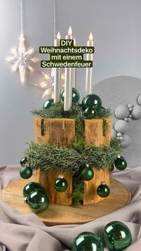 Diy Weihnachtsdekoration mit einem Schwedenfeuer ganz einfach selbst gemacht. Dafür habe ich Draht, Arizona Grün/Conifere, Nägel,Christbaumkugeln und Moos verwendet. #NovemberChallenge