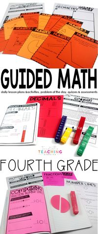 A complete year of math curriculum for fourth grade.  Each 4th grade unit contains standards-based daily lesson plans & activities, unit pre- & post-assessments, problem of the day, weekly quizzes, & answer sheets.  Included: place value, mult & div, models, algorithms, strategies, & problem solving, decimals, fractions, measurement, geometry, data, graphs, & personal finance, test prep.  Learn more about "Fourth Grade Guided Math" at www.tunstallsteachingtidbits.com