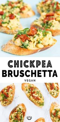 This flavor-packed chickpea bruschetta is vegan, healthy, and economical. Just keep it simple and go for quality ingredients! Then all you have to do is rubbing your toasted bread with a garlic clove (don’t skip this step!) and enjoy smashed chickpeas, yummy sun-dried tomatoes, fresh parsley a nd good extra virgin olive oil. #bruschettarecipes #veganappetizers #veganrecipes #partyfood #cheapmeals