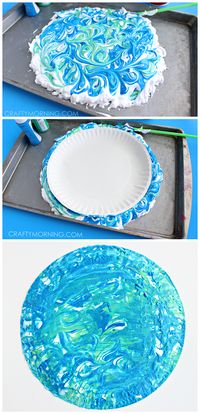 Shaving cream marbled Earth Day craft for kids to make! These paper plates look so awesome! | CraftyMorning.com