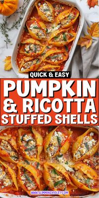 Pumpkin and Ricotta Stuffed Shells are a rich and comforting fall pasta dish. These stuffed shells are perfect for a cozy autumn dinner and are sure to be a hit. Save this pin and enjoy a delicious pasta bake!