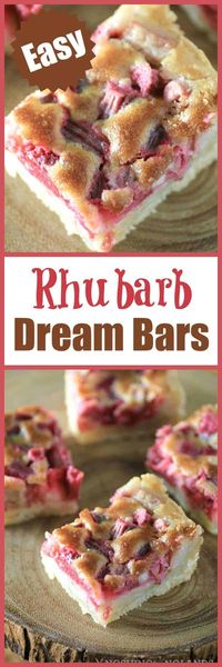 These Rhubarb Dream Bars are sure to be a hit with family and friends and are a perfect treat for spring and summer! #rhubarb #dreambars