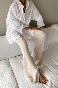 High Waisted Knitted Slit Detail Pants Beige | na-kd.com