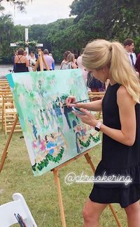 C. Brooke Ring live painting at a southern wedding in Murrells Inlet South Carolina! Outdoor coastal wedding with Spanish moss. Summer wedding on the water. Summer southern wedding ceremony ideas.