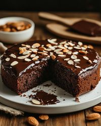 Chocolate Almond Cake  Ingredients:  For the Cake: 1 1/4 cups all-purpose flour 1/2 cup almond flour 1/2 cup unsweetened cocoa powder 1 teaspoon baking powder 1/2 teaspoon baking soda 1/4 teaspoon salt 3/4 cup granulated sugar 1/2 cup packed brown sugar 1/2 cup unsalted butter, softened 3 large eggs 1 teaspoon vanilla extract 3/4 cup milk 1/4 cup slivered almonds For the Chocolate Ganache (Optional): 1 cup semisweet chocolate chips 1/2 cup heavy cream  Directions:  Preheat your oven to 350°F ...