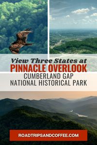 High above the small towns, the Pinnacle Overlook provides one of the most stunning vistas with a view of three states - Virginia, Tennessee, and Kentucky. It's an adventure getting there and there is a neat place to capture a photo standing in two states at once. Find out everything you need to know about this overlook at Cumberland Gap National Historical Park. #nationalpark #virginia #kentucky #tennessee