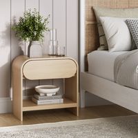 Introducing the Iris Nightstand – where timeless elegance meets modern charm! With its arched corners and rounded-edge silhouette, this nightstand boasts a sleek, mid-century modern style that effortlessly complements any space. Witness your room come alive with unmatched character and charm!