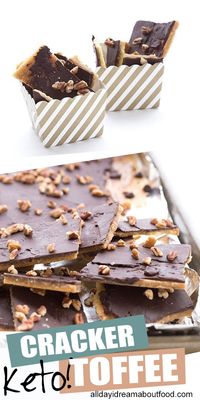 Your favorite holiday treat goes keto! Cracker toffee, made with homemade crackers and sugar-free chocolate, for a real crunch. So delicious and no one will believe it's low carb. Enjoy the holidays in style. #crackertoffee #sugarfree #healthydesserts #lowcarbdesserts #grainfree