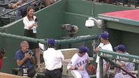 TB@TEX: Emily Jones sprays Andrus with water bottle - YouTube