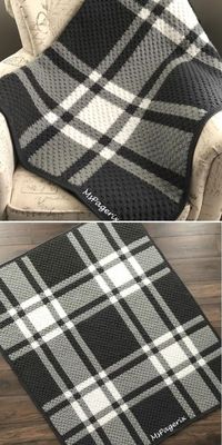 Black and White Crochet Throws. This classic crochet plaid in the pictures below was made by mspagerix and it's a beautiful and very stylish addition, that will make your home look so glamorous! It's quite easy to make and you can quickly make it in other color combination as well, for instance with red and green, just in time for the Holidays. #freecrochetpattern #blanket #throw