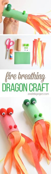 This fire breathing, toilet paper roll dragon is SO MUCH FUN! Blow into the end, and it looks like flames are coming out of the dragon's mouth! Such a cute craft idea for a rainy day!