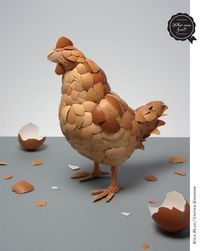 What Came First the Chicken or the Egg - Kyle Bean, EIGA Design via yatzer : from the book EAT, Design with Food #Chicken #Eggshell_Chicken #EAT_Design_with_Food #Kyle_Bean #EIGA_Design