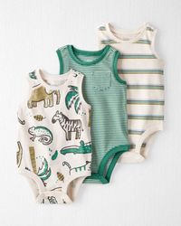 Jungle Animals, Striped Baby 3-Pack Organic Cotton Bodysuits | carters.com