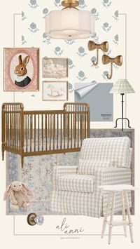 Featuring my wallpaper design with Loomwell Home Good "Elle" this nursery room inspo is so sweet and charming with its cozy blue details. Find me on Instagram @aliannidesign -let's create your cozy haven together!