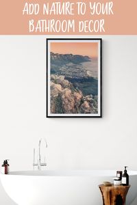 Add a rustic atmosphere to your bathroom with this photographic view of Campsbay in Cape Town, South Africa. It is available in more than 20 sizes.