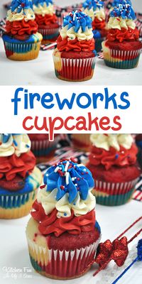 Patriotic Fireworks BOMB POP cupcakes for Memorial Day or 4th of July! #cupcake #patriotic #4thofjuly #memorialday #cupcakes #baking #food #foodblogger