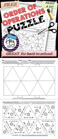 Try this FREE order of operations puzzle that is great for back to school in grades 5-8. #adjectives