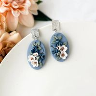 Blueberry Earrings for Women, Fruit Earrings Silver, Botanical Jewelry Earrings Dangle, Handmade Floral Clip on Earring, Unique Gift for Her - Etsy