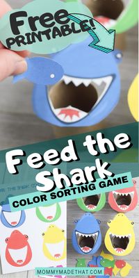 Feed the shark color sorting game. This is a great shark activity for preschool aged kids! Simply print the template and play!