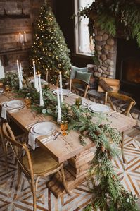 intimate indoor greenery garland winter wedding centerpieces