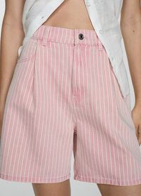 Striped denim shorts - Woman | MANGO USA