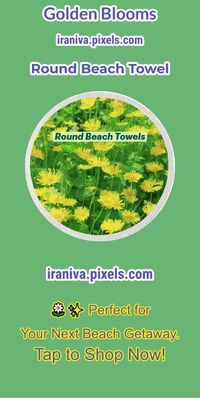 Embrace the Sunshine ☀️ Dive into Luxury with Our Golden Blooms Beach Towel! 🌼✨ Perfect for Your Next Beach Getaway. Tap to Shop Now!

Golden Blooms, Yellow Floral, Round Beach Towels, IraNiva, Redbubble, Beach Towels, Floral Design, Yellow Design, Summer Essentials, Beach Accessories, Sunbathing, Poolside, Beach Day, Vacation Gear, Tropical Vibes, Floral Patterns, Sunny Days, Beach Style, Pool Party, Outdoor Living, Travel Essentials, Sun-Kissed, Vibrant Colors, Luxury Towels, Designer Collection, Beachwear, Summer Fun.