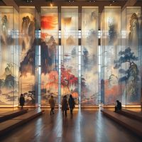 An Atrium with Large Chinese Painting Displays