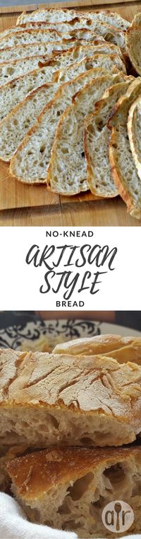 No-Knead Artisan Style Bread | "This is a very easy bread to make without any kneading. Bake in a Dutch oven or heavy casserole dish. The bread comes out very crusty and with huge holes throughout, just like at the bakery." #recipe #best #bread