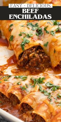 This easy ground beef enchiladas recipe takes simple ingredients and transforms them into delicious enchiladas smothered in sauce and cheese. It’s great for family weeknight dinners served with your favorite toppings.