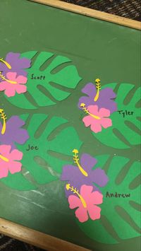 Tropical leaf + flower door decs. Created using a cricut.