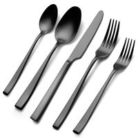 PRICES MAY VARY. 【Unique Matte Black Flatware Set】This black utensil set has a sleek silhouette with clean lines and mattes surface in all black standing out from the ordinary silverware, creating elegant and mysterious dining scenes. Each utensil has a medium weight that we think most people will find comfortable. There is no need to worry about fading or cracking, as this is a metal layer from vacuum plating technology. If you want to be different in tableware, you won’t miss it. 【Healthy and