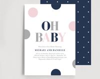 Baby Shower Invitation - Oh Baby, Baby Girl Polka Dot, Confetti Shower Invitation