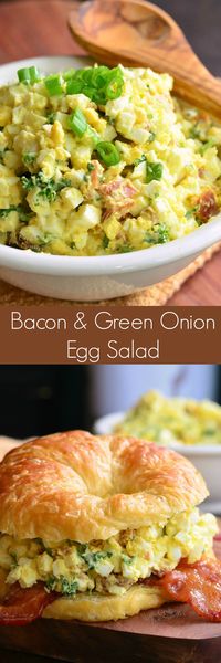 Bacon and Green Onion Egg Salad Sandwich. Combining egg salad, bacon, green onions, herbs, on a buttery, flaky croissant is a fabulous way to dress up all those leftover hard boiled eggs.