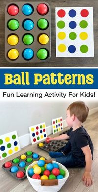 [AffiliateLink] Ball Patterns Are A Simple Matching Game Using Colorful Plastic Ball Pit Balls, A Muffin Tin, And Easy To Make Pattern Paper (Made With Stickers Or Markers). A Fun Indoor Learning Game For 2-4 Year Olds! Keeping Kids Entertained During The Summer Isn't Easy. I'm Always Looking For Activities That Are Not Just Fun For My 8 Year Old, But That Will Also Help Him Get Ready For Preschool. This Colorful Pattern Game Kept My Preschooler Busy For Hours! #indooractivitiesforkids3-4