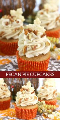 Pecan pie cupcakes combine all of your favorite fall desserts into one yummy, Fall filled cupcake. These over the top pecan pie cupcakes are the perfect holiday party dessert. Make a batch of these delicious fall cupcakes for Thanksgiving or any holiday gathering and get ready for the rave reviews! #cupcakes #cupcakerecipe #desserts