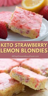 These keto lemon blondies are studded with fresh strawberries and topped with a delicious strawberry lemon glaze. Tangy, sweet, and utterly delectable!