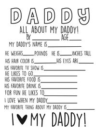 All About Daddy Printable, Fathers Day Printable, Fathers Day Interview,fathers Day Kid Craft, Fathers Day Craft,kids Fathers Day Activity - Etsy