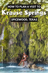 Krause Springs: One of the Best Swimming Holes in Texas // Krause Springs is a natural swimming hole just outside of Austin in Spicewood, Texas. It's beautiful waterfall and cool temperatures make it one of the best swimming spots in the Texas Hill Country!