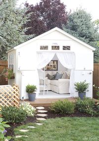 Most she sheds are used as work or hobby spaces, but this unique and airy version serves as a backyard sanctuary to unwind.